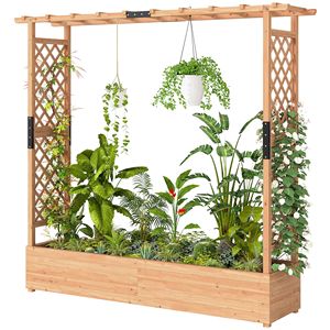 Jardinière en bois avec treillis suspendu et trous de drainage pour plantes grimpantes - pour légumes, herbes et fleurs - Product Image 1