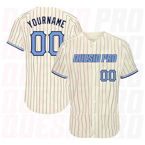 เสื้อเบสบอลโพลีเอสเตอร์ปักลายสำหรับเด็กผู้หญิง แคนาดา อเมริกา สีครีมและลายทางสีกรมท่า เสื้อเบสบอลแท้สำหรับทีมและสโมสร - Product Image 1