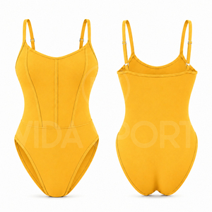 Maillot de bain une pièce personnalisé pour femme, coupe haute, couleur unie, tissu extensible, séchage rapide, écologique, respirant, marque privée - Product Image 1