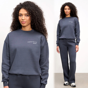 Sweat-shirt oversize à col rond pour femme, épais et chaud pour l'hiver, 100% coton, impression en relief, broderie imprimée par transfert thermique - Product Image 4