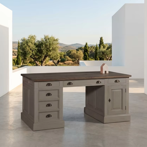 Sirajo <b>Solid</b> Teak <b>Wood</b> Eco-Friendly Office <b>Desk</b> 7-Drawer Storage Modern Minimalist Natural Finish for Office Home Workspace - Product Image 3