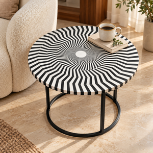 Botanical Inlay <b>Round</b> <b>Side</b> <b>Table</b> | Artistic Wooden Accent <b>Table</b> with Metal Base for Bedroom Living Room Lounge Home Decor Styles - Product Image 2