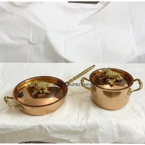 High Quality Copper Antique Finished Hand Hammered With Golden Grapes Lid Handles Luxury Kitchenware Ruffoni Casseroles & Pans - Product Image 1