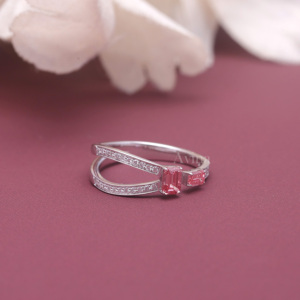 IGI Certified Fancy <b>Pink</b> Lab Grown Diamond Open Ring 14K White / Rose & Yellow Gold Emerald Cut Toi Et Moi Adjustable Ring - Product Image 5