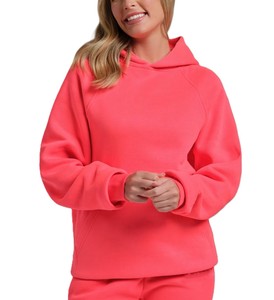 Sweat à capuche rose corail pour femme en polaire polyester/coton, couleur unie, manches longues, respirant, longueur standard, design personnalisé - Product Image 1