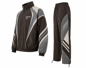 Ensemble de survêtement unisexe, veste et pantalon en polyester bicolore avec poches latérales, taille à cordon, vêtements d'automne - Product Image 3