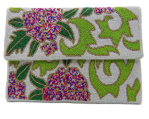 Pochette de soirée Lowellcraft brodée pour mariage, sac enveloppe pour femme, motif géométrique en satin perlé fantaisie, de Delhi - Product Image 1