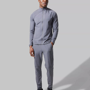 Ensemble de survêtement gris personnalisé coupe-vent en nylon pour homme, veste de sport zippée, coupe-vent, séchage rapide, 100% polyester - Product Image 1