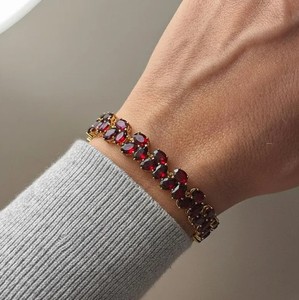Oval Cut Lab Grown Ruby <b>Charm</b> Bracelet 925 Sterling <b>Silver</b> Gold Plated Luxury <b>Charm</b> Elegant Handmade Gemstone Jewelry for Party - Product Image 1