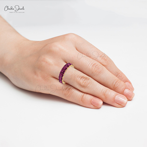 <b>Top</b> Product Natural 4x3mm Octagon Cut Rhodolite Garnet Eternity Gemstone Band with 14k Solid Yellow Gold <b>Wedding</b> Engagement Ring - Product Image 4