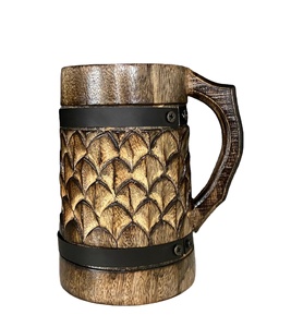 Handcrafted Dark Brown Wood Viking Drink Ware Elegant Glass Design Christmas Mugs <b>Cups</b> Carved Animal Style Natural Crafts - Product Image 1