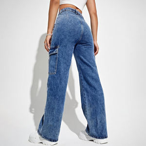 กางเกงยีนส์คาร์โก้เอวสูงทรงหลวมสำหรับผู้หญิง มี 6 กระเป๋า ขากว้าง แฟชั่นสไตล์สตรีทแวร์ สีฟ้าฟอกยีนส์ - Product Image 2