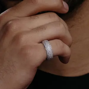 Bague de mariage pour homme en argent sterling 925 massif, sertie de moissanite et de diamants de laboratoire micro-pavés, style hip-hop, de luxe - Product Image 2