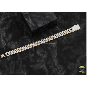 กำไลข้อมือคิวบันประดับเพชรโมอิสซาไนต์แบบ Iced Out ทำจากเงินแท้ 925 ดีไซน์สองสีพร้อมลิงค์แบบหนา สไตล์ฮิปฮอป - Product Image 2