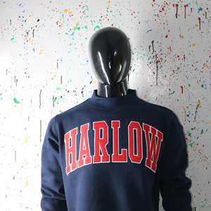 HARLOW BLUE <b>Mock</b> <b>Neck</b> Sweatshirt 100% RED Applique Embroidery wide <b>neck</b> Sweatshirt Finer Threads - Product Image 6