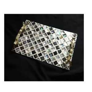 Latest Design MOP Inlay Serving Storage Tray With Metal Handles Classic <b>Coffee</b> <b>Table</b> Serving Breakfast Vanity Tray For Tabletop - Product Image 3