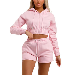 Conjunto de Sudadera con Capucha y Pantalones Cortos de Felpa Francesa para Mujer, Personalización con Bordado, Moda Urbana Informal, Marca Privada, OEM, ODM - Product Image 1