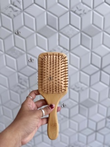 Latest Collection Handmade Hand Tooled Leather Wooden Hair Brush Floral Carving Minimalist Modern Design Rectangle Shape - Product Image 5