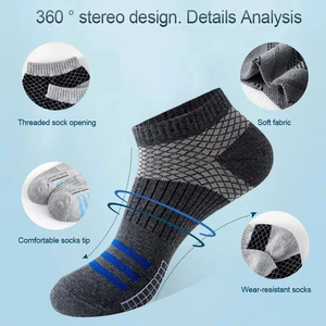 Ankle <b>Socks</b> Gray Black Geometric Pattern Breathable Knitted for Running Adults Summer Thin Fit - Product Image 6