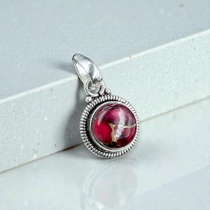 Pendentif en argent sterling 925 avec pierre précieuse ronde cabochon, rose, dahlia, turquoise, fait main, vente en gros, chaîne de 20 pouces - Product Image 5