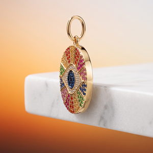 <b>Rainbow</b> Evil Eye Pendant Necklace Rhodium Plated Brass Alloy Pave Setting <b>Lab</b> Created Cubic Zirconia Minimalist Unisex Jewelry - Product Image 6