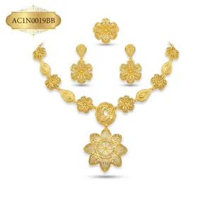 Gold Plated Women's Fashion Necklace Set with Flower Pattern Box <b>Chain</b> for Engagement Anniversary Wedding & Party Gifts - Product Image 2