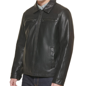 Veste moto en cuir véritable pour homme, col rabattu, fermeture éclair, coupe classique, vêtement d'automne, couleur unie, doublure en coton - Product Image 5