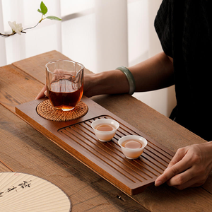 Bamboo Wooden <b>Tea</b> <b>Tray</b> with Rattan coaster Creative Household Water Storage Dry Coffee Table - Product Image 5