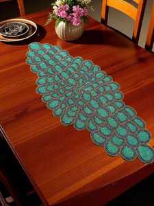 Handmade Bohemian Oval Table <b>Runner</b> Fabric Mat <b>Green</b> Blue Embroidered Design Decorative Placemat for Dining Table - Product Image 4