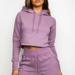 Custom Cotton Knit Flared Stack Jogging Tracksuits Female Cropped Slim Fit Hoodie Set Skinny Distressed Sweat <b>suit</b> Women - Product Image 2