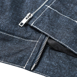 Veste en jean bleu foncé pour homme, col rabattu, fermeture éclair intégrale, manches longues, poignets à boutons-pression, imprimé lettres, coupe décontractée, vêtement d'extérieur hiver - Product Image 5