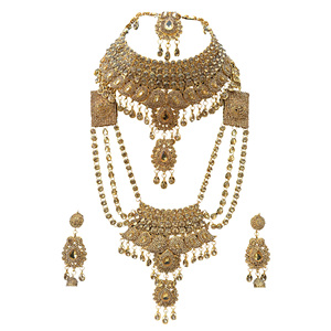 Luxury Trendy Gold Plated Certified Crystal Rhinestone Kundan Bridal Necklace Earring Set Traditional Indian Engagement Party - Product Image 1