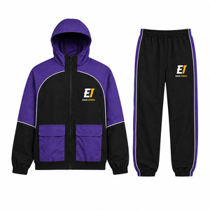 Ekin Impex Men's Hooded Tracksuit Set <b>Black</b> Purple Sporty Sweatshirt <b>Pants</b> With ET Logo Heat Transfer Printing Autumn Wear - Product Image 1
