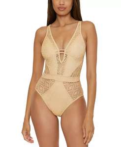 Maillot de bain une pièce à col plongeant métallisé pour femme - Product Image 1