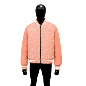 Blouson universitaire moderne couleur pêche pour homme, vêtement d'extérieur quotidien, couleur unie, doublure polaire, fermeture éclair, style décontracté pour l'automne, coupe classique SAL - Product Image 1