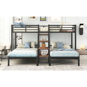 Letto a castello triplo in metallo nero con ripiani contenitore e scala - Product Image 6