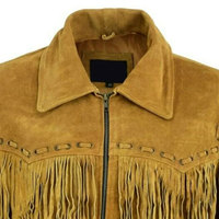 1. Veste en cuir véritable suédé à franges pour homme – Style uni teint, idéale pour l'hiver – Tailles personnalisées, fabrication OEM, marque privée, vente en gros