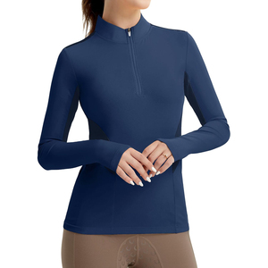 Camiseta de equitación de manga larga con cremallera de un cuarto para mujer, de calidad premium, azul marino, de secado rápido, con paneles de malla, para equitación, OEM ODM - Product Image 6
