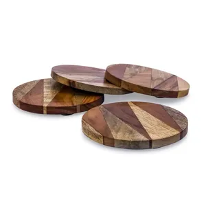 Sous-verres rustiques en bois, tranches de bois naturelles, dessous de tasse, design bohème vintage, lavables, décoration de table, vente en gros - Product Image 5