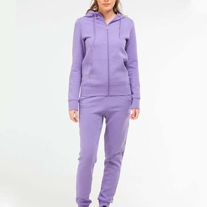 Women's <b>Purple</b> Hooded Tracksuit Full Zip Sweatshirt With Side Pockets Solid Color Casual Wear Autumn 100% Cotton Regular Fit - Product Image 2