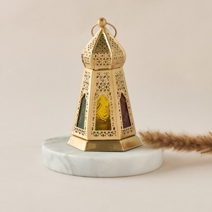 Timeless Gold Metal <b>Moroccan</b> Lantern with Multicolor Glass Panels Decorative Candle Holder for Ramadan Home Accent <b>Decor</b> - Product Image 2
