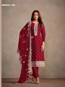 Collection Premium : Tenue Indienne en Soie Organza Lourde avec Broderie Multifilament et Sequins Jari – Kurta, Pantalon et Dupatta Ethniques - Product Image 4