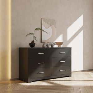 Commode double moderne à 6 tiroirs pour chambre et salon, grand rangement, armoire en MDF noire, style scandinave minimaliste pour entrée de maison - Product Image 3