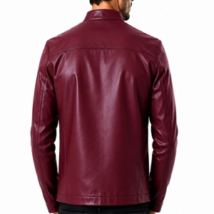 Veste en cuir pour homme, style moderne, coupe ajustée, décontractée, fermeture éclair intégrale, confortable, imprimé lettres sur le devant, style moto, manches longues - Product Image 2