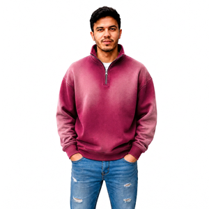 Fabricante de Ropa Personalizada con Efecto Desgastado para Hombre, con Cierre de Cremallera de Cuarto, Detalles de Borde Crudo, Streetwear, Venta al por Mayor, Marca Privada, Proveedor de Ropa OEM, Fábrica - Product Image 2