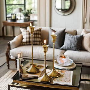 เชิงเทียนทองเหลืองโบราณเชิงเทียนโลหะแบบพรีเมี่ยมไร้เปลวไฟสำหรับตกแต่งบ้านงานแต่งงานมีจำหน่าย - Product Image 2