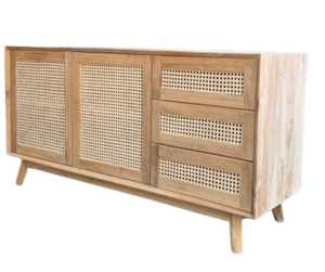 Buffet d'appoint moderne en bois massif pour salon, armoire de rangement avec vitrine en verre - Product Image 5