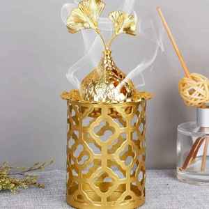 Luxury Wooden Metal Incense Burner Hammered Texture Base Charcoal Bakhoor Oud Burner Goblet Bukhoor Holder Home <b>Decor</b> - Product Image 5