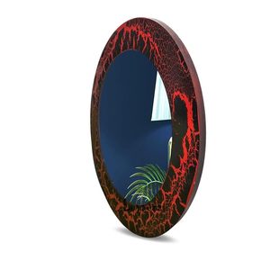 Modern Stationary Round Art Vanity <b>Mirror</b> Red Black Crack Pattern Wall-Mounted Decorative <b>Mirror</b> for Bedroom Living Room - Product Image 2