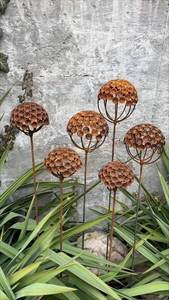 Rustic Metal Garden Stake With Cupped Sphere Design Outdoor Decor Modern Style Galvanized Steel Sculpture - Product Image 4